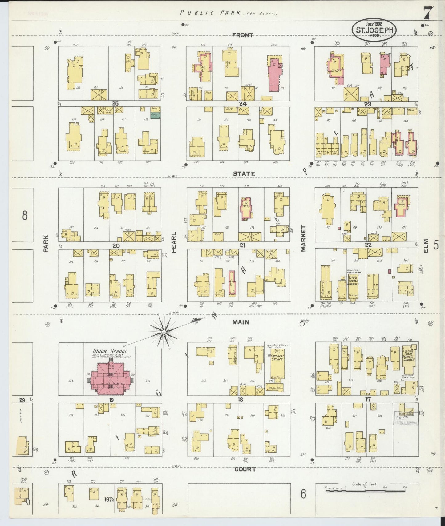 Sanborn Fire Insurance Map from Saint Joseph, Berrien County, Michigan (1902), Sheet #0007 - Complete Map Set gallery image, historic Sanborn map, vintage wall art, Michigan Michigan