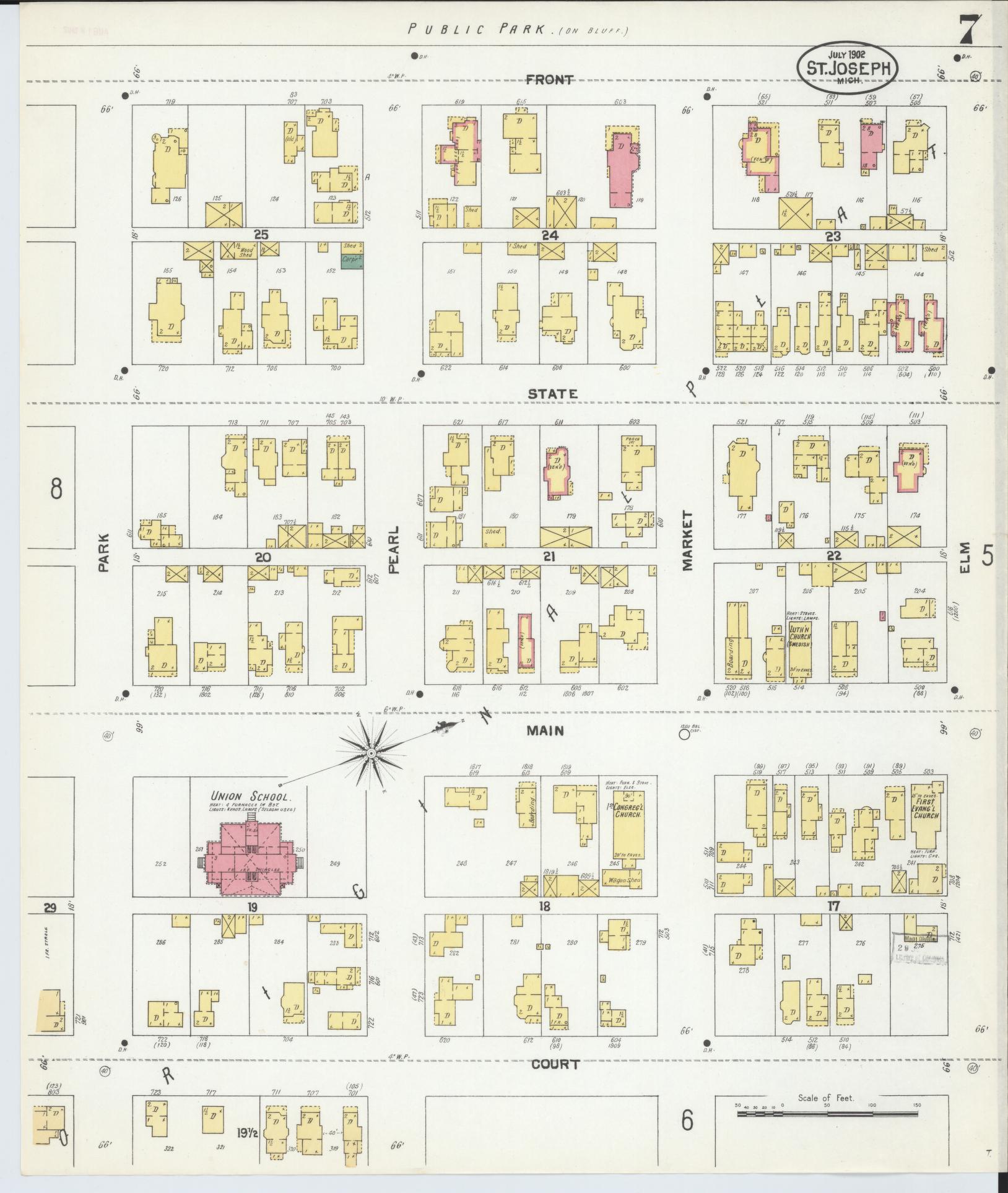 Sanborn Fire Insurance Map from Saint Joseph, Berrien County, Michigan (1902), Sheet #0007 - Complete Map Set gallery image, historic Sanborn map, vintage wall art, Michigan Michigan
