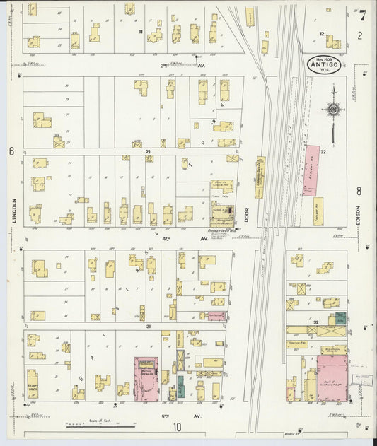 Sanborn Fire Insurance Map from Antigo, Langlade County, Wisconsin (1909), Sheet #0007 - Historic Sanborn Fire Insurance Map Print, vintage old map wall art, antique decor, genealogy gift, Wisconsin Wisconsin map