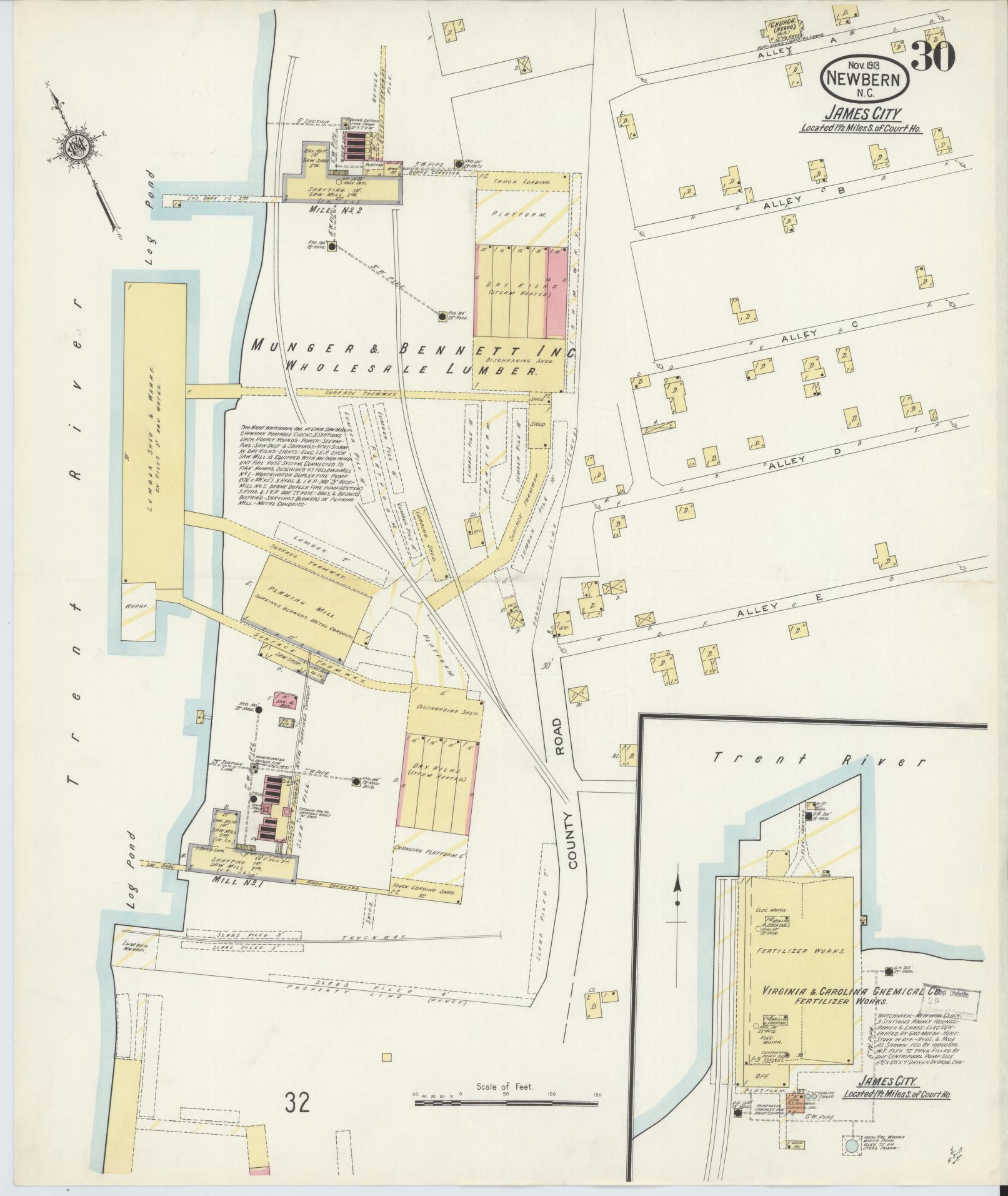 Sanborn Fire Insurance Map from New Bern, Craven County, North Carolina (1913), Sheet #0030 - Historic Sanborn Fire Insurance Map Print, vintage old map wall art, antique decor, genealogy gift, North Carolina North Carolina map
