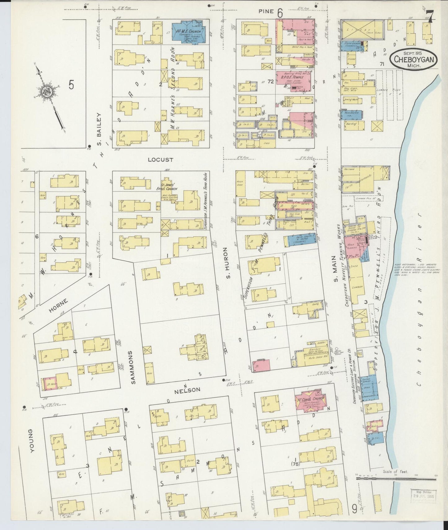 Sanborn Fire Insurance Map from Cheboygan, Cheboygan County, Michigan (1915), Sheet #0007 - Historic Sanborn Fire Insurance Map Print, vintage old map wall art, antique decor, genealogy gift, Michigan Michigan map