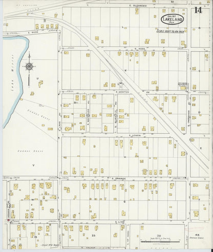 Sanborn Fire Insurance Map from Lakeland, Polk County, Florida (1917), Sheet #0014 - Historic Sanborn Fire Insurance Map Print, vintage old map wall art, antique decor, genealogy gift, Florida Florida map