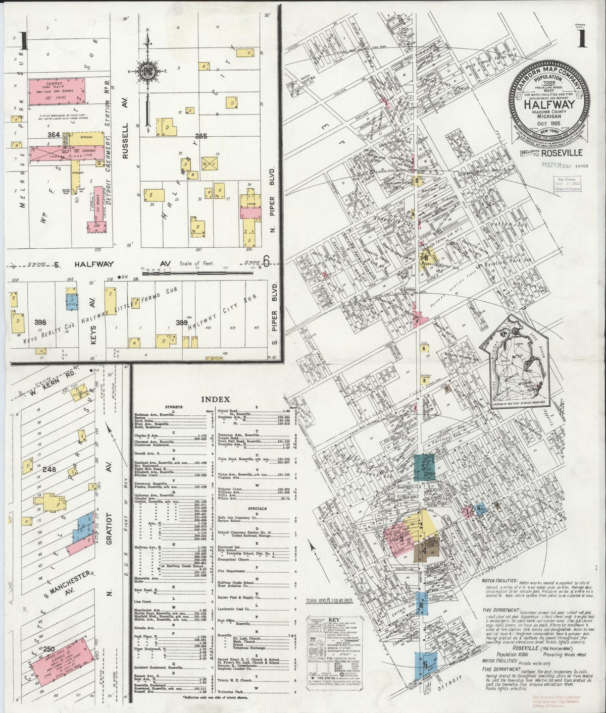 Sanborn Fire Insurance Map from Halfway, Macomb County, Michigan (1925), Sheet #0001 - Historic Sanborn Fire Insurance Map Print, vintage old map wall art, antique decor, genealogy gift, Michigan Michigan map