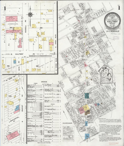 Sanborn Fire Insurance Map from Halfway, Macomb County, Michigan (1925), Sheet #0001 - Historic Sanborn Fire Insurance Map Print, vintage old map wall art, antique decor, genealogy gift, Michigan Michigan map