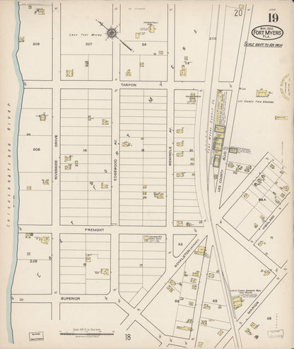 Sanborn Fire Insurance Map from Fort Myers, Lee County, Florida (1922), Sheet #0019 - Historic Sanborn Fire Insurance Map Print, vintage old map wall art, antique decor, genealogy gift, Florida Florida map
