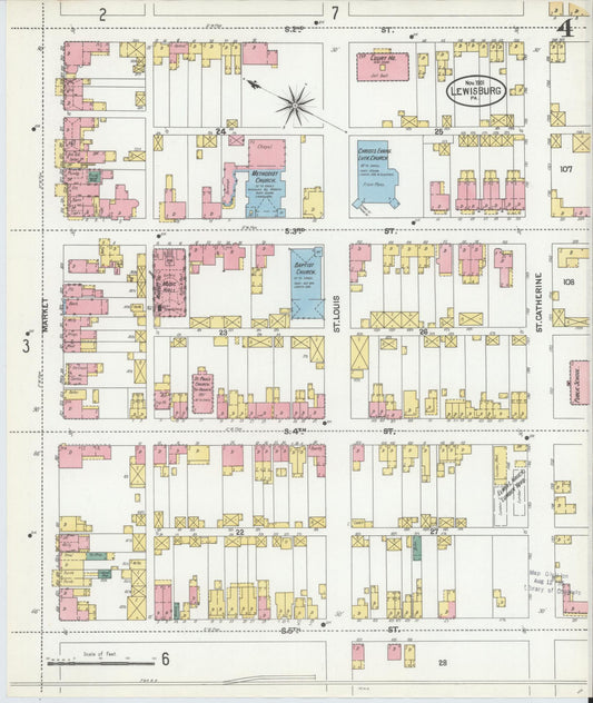 Sanborn Fire Insurance Map from Lewisburg, Union County, Pennsylvania (1901), Sheet #0004 - Historic Sanborn Fire Insurance Map Print, vintage old map wall art, antique decor, genealogy gift, Pennsylvania Pennsylvania map