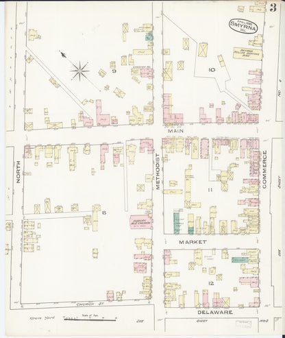 Sanborn Fire Insurance Map from Smyrna, Kent County, Delaware (1885), Sheet #0003 - Complete Map Set gallery image, historic Sanborn map, vintage wall art, Delaware Delaware