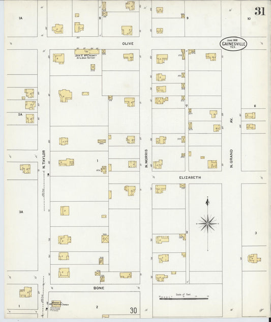Sanborn Fire Insurance Map from Gainesville, Cooke County, Texas (1908), Sheet #0031 - Historic Sanborn Fire Insurance Map Print, vintage old map wall art, antique decor, genealogy gift, Texas Texas map