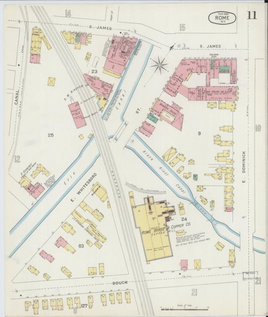 Sanborn Fire Insurance Map from Rome, Oneida County, New York (1894), Sheet #0011 - Historic Sanborn Fire Insurance Map Print, vintage old map wall art, antique decor, genealogy gift, New York New York map