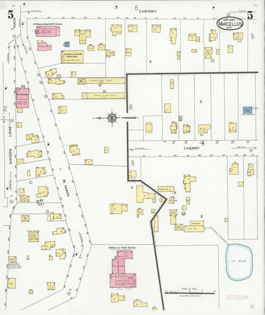 Sanborn Fire Insurance Map from Marcellus, Onondaga County, New York (1927), Sheet #0005 - Historic Sanborn Fire Insurance Map Print, vintage old map wall art, antique decor, genealogy gift, New York New York map
