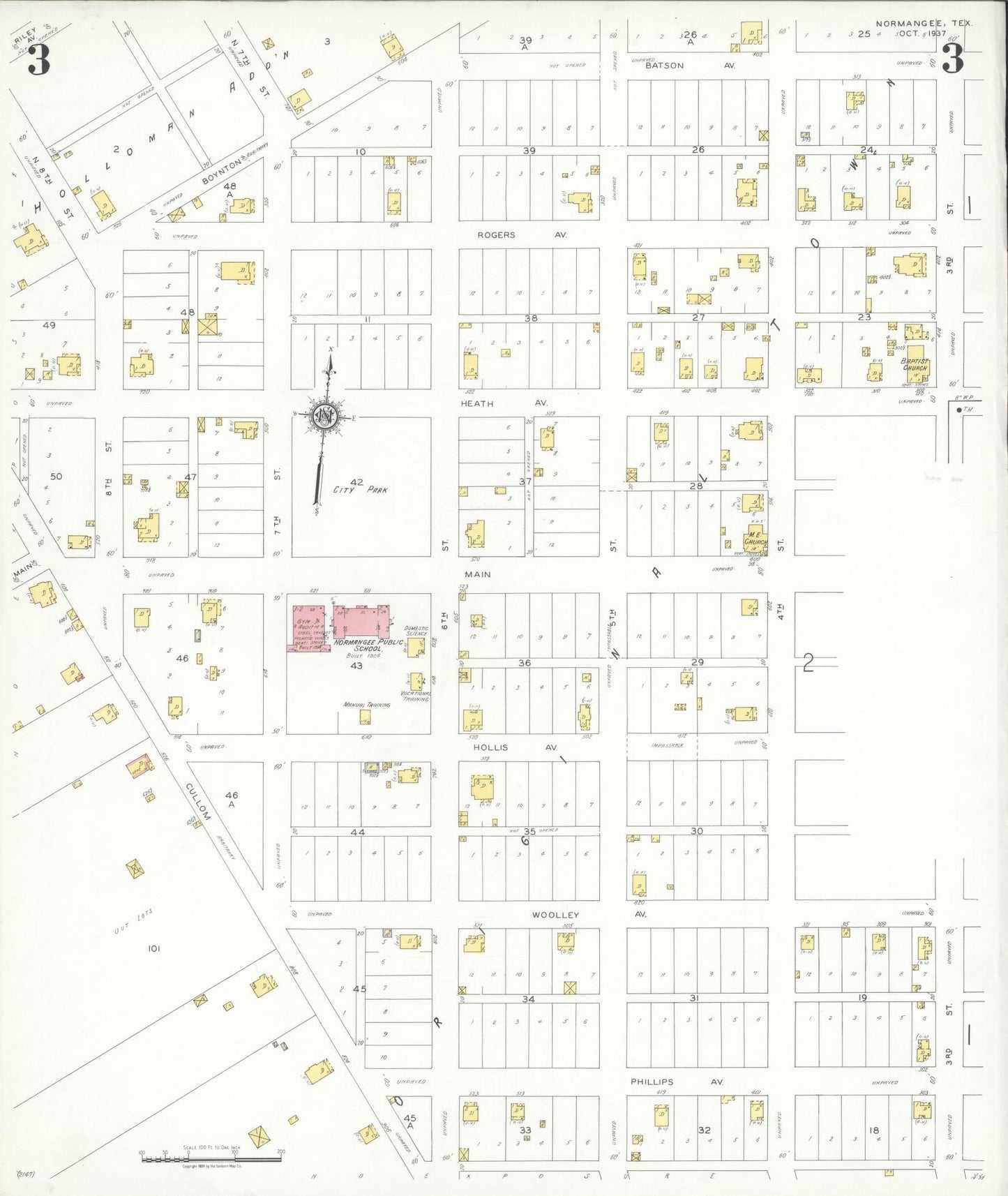 Sanborn Fire Insurance Map from Normangee, Leon County, Texas (1937), Sheet #0003 - Historic Sanborn Fire Insurance Map Print, vintage old map wall art, antique decor, genealogy gift, Texas Texas map