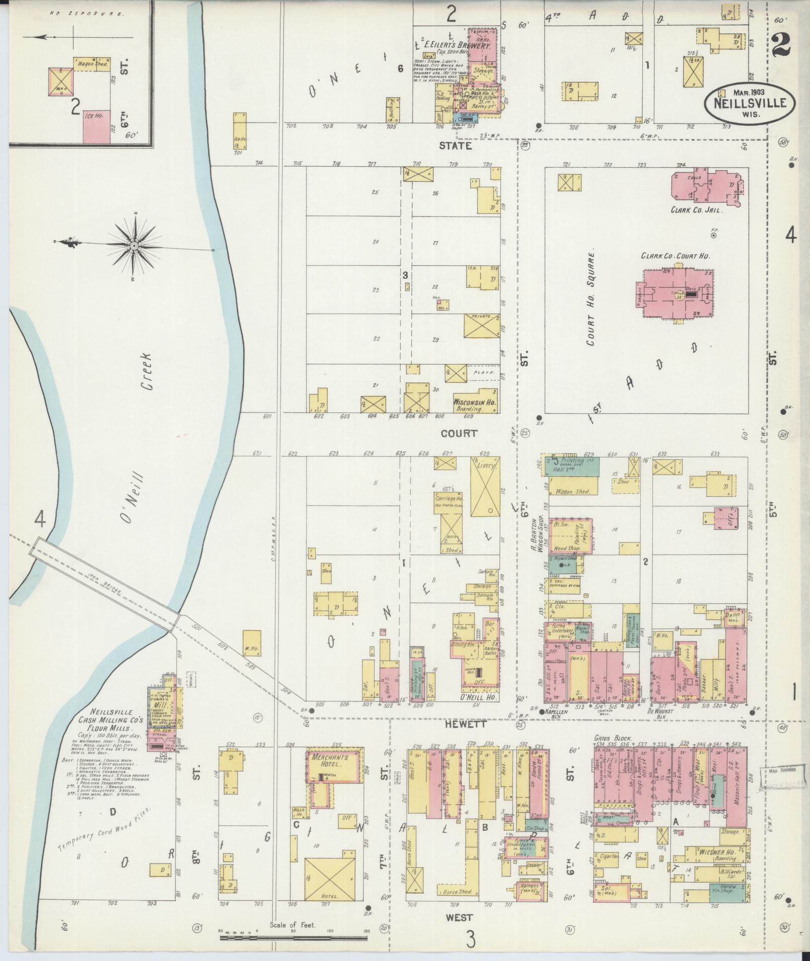 Sanborn Fire Insurance Map from Neillsville, Clark County, Wisconsin (1903), Sheet #0002 - Complete Map Set gallery image, historic Sanborn map, vintage wall art, Wisconsin Wisconsin