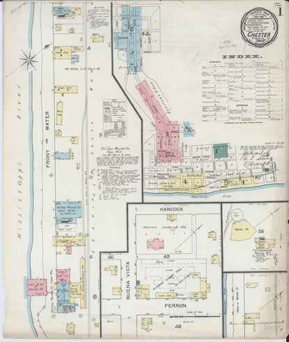 Sanborn Fire Insurance Map from Chester, Randolph County, Illinois (1886), Sheet #0001 - Complete Map Set gallery image, historic Sanborn map, vintage wall art, Illinois Illinois