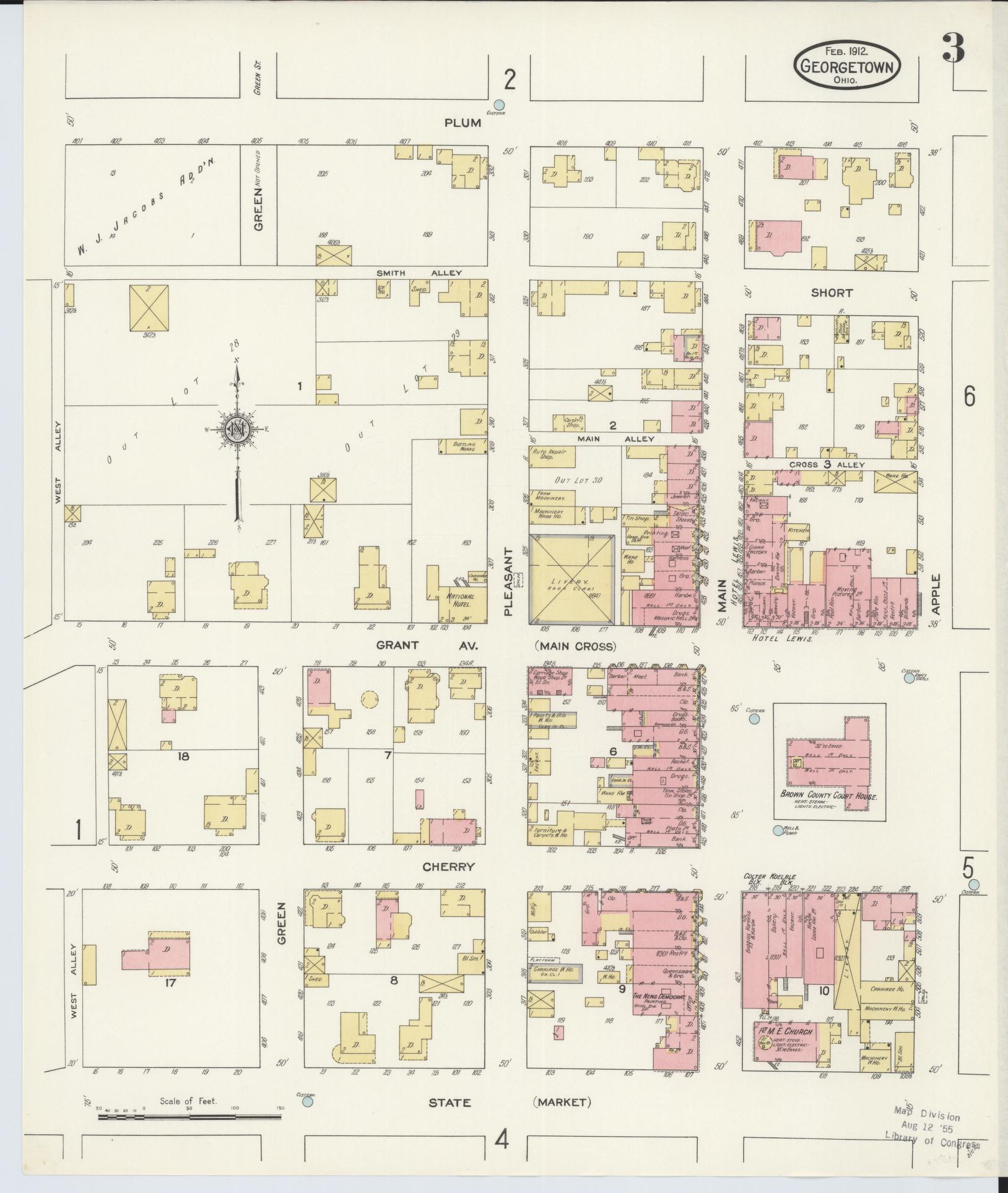 Sanborn Fire Insurance Map from Georgetown, Brown County, Ohio (1912), Sheet #0003 - Historic Sanborn Fire Insurance Map Print, vintage old map wall art, antique decor, genealogy gift, Ohio Ohio map