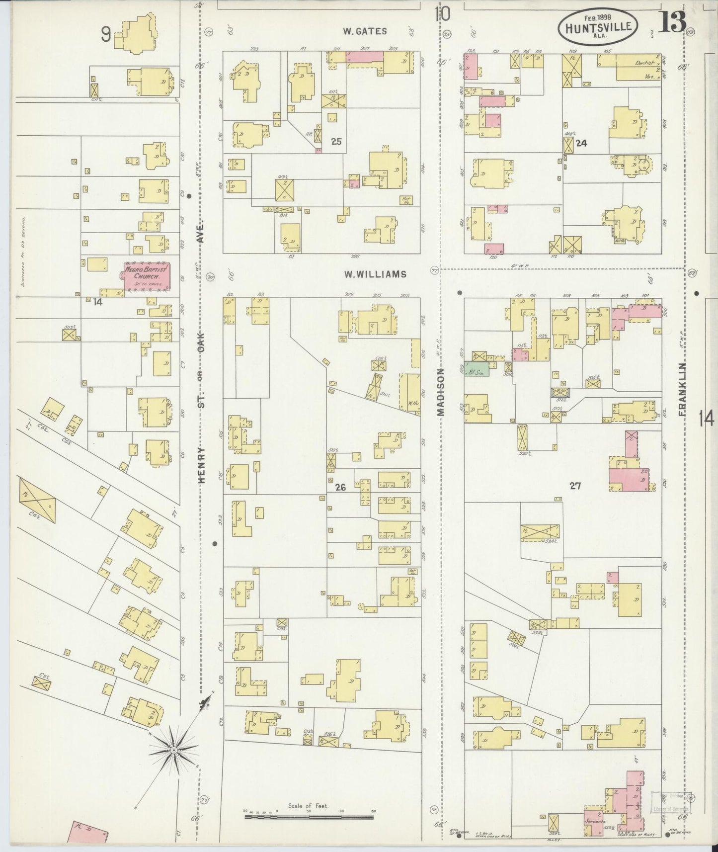 Sanborn Fire Insurance Map from Huntsville, Madison County, Alabama (1898), Sheet #0013 - Complete Map Set gallery image, historic Sanborn map, vintage wall art, Alabama Alabama