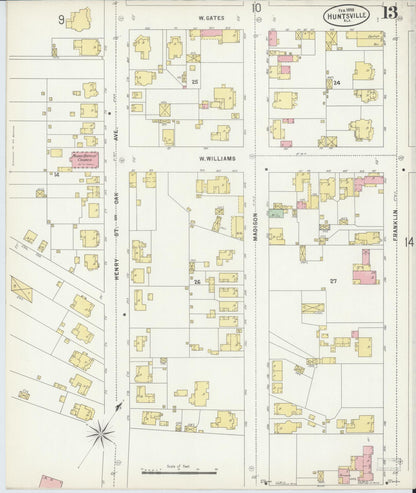 Sanborn Fire Insurance Map from Huntsville, Madison County, Alabama (1898), Sheet #0013 - Complete Map Set gallery image, historic Sanborn map, vintage wall art, Alabama Alabama