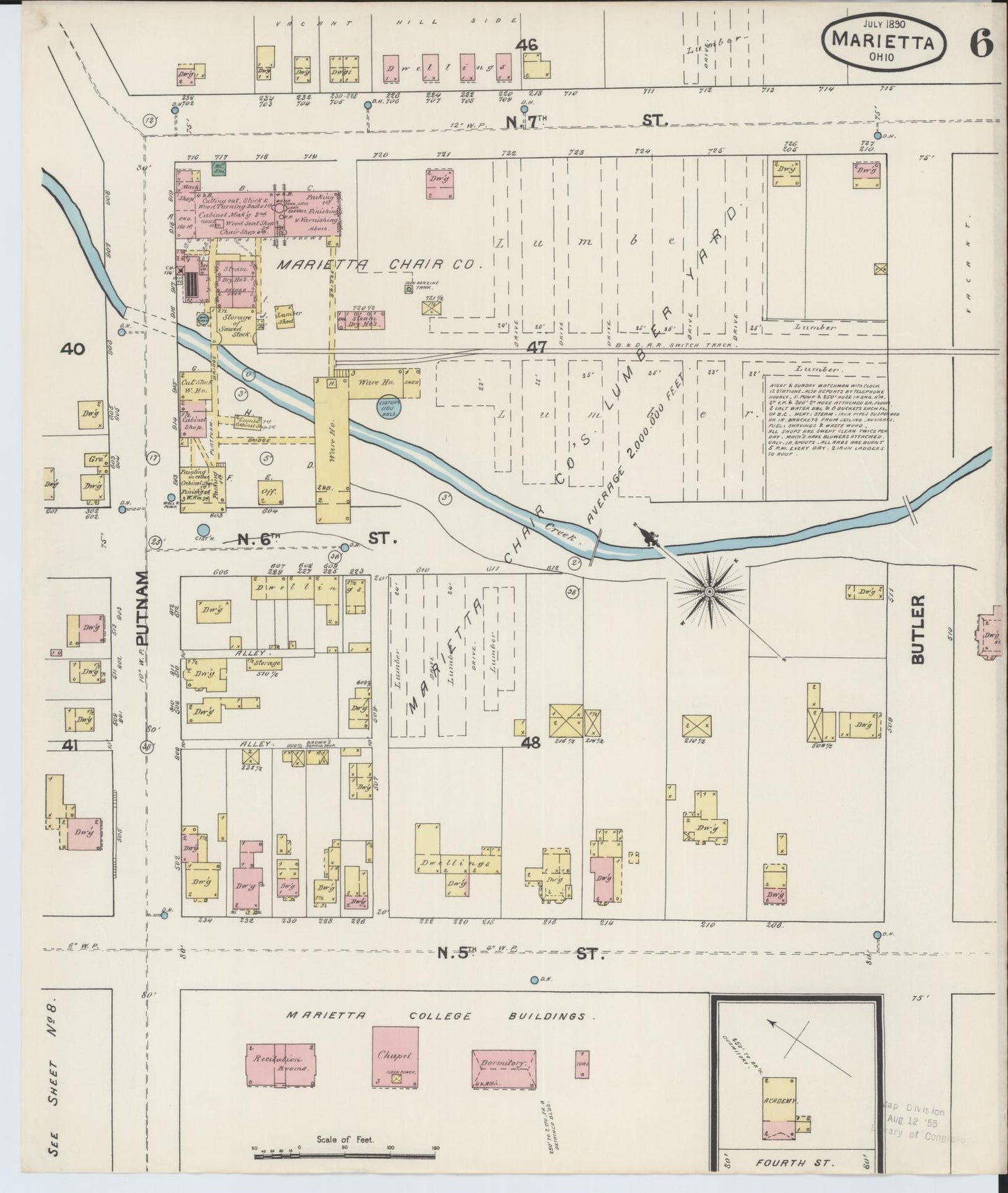 Sanborn Fire Insurance Map from Marietta, Washington County, Ohio (1890), Sheet #0006 - Complete Map Set gallery image, historic Sanborn map, vintage wall art, Ohio Ohio