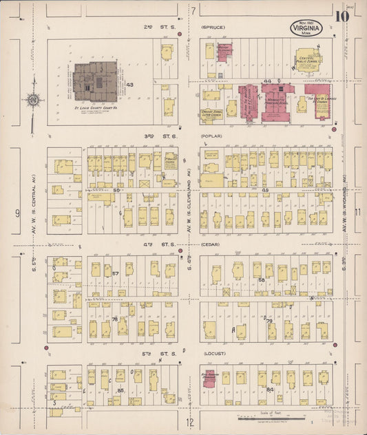 Sanborn Fire Insurance Map from Virginia, Saint Louis County, Minnesota (1921), Sheet #0010 - Historic Sanborn Fire Insurance Map Print, vintage old map wall art, antique decor, genealogy gift, Minnesota Minnesota map