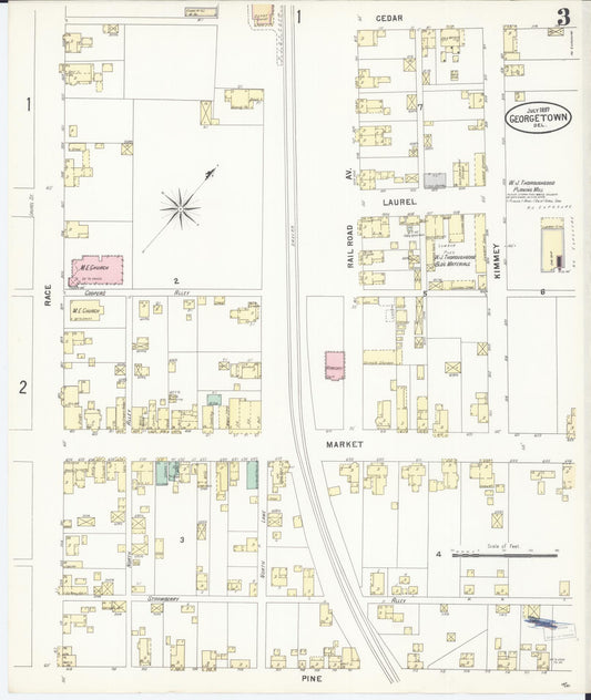 Sanborn Fire Insurance Map from Georgetown, Sussex County, Delaware (1897), Sheet #0003 - Historic Sanborn Fire Insurance Map Print, vintage old map wall art, antique decor, genealogy gift, Delaware Delaware map