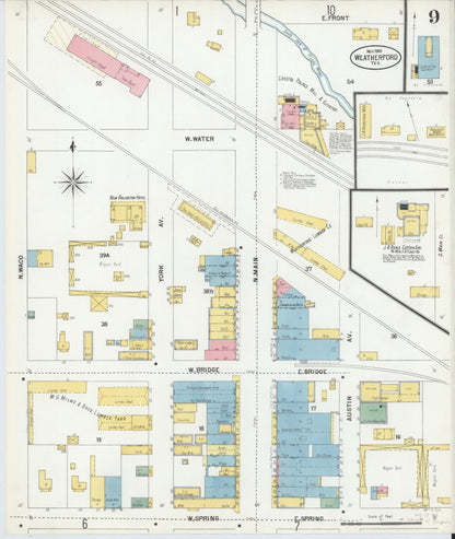 Sanborn Fire Insurance Map from Weatherford, Parker County, Texas (1900), Sheet #0009 - Complete Map Set gallery image, historic Sanborn map, vintage wall art, Texas Texas