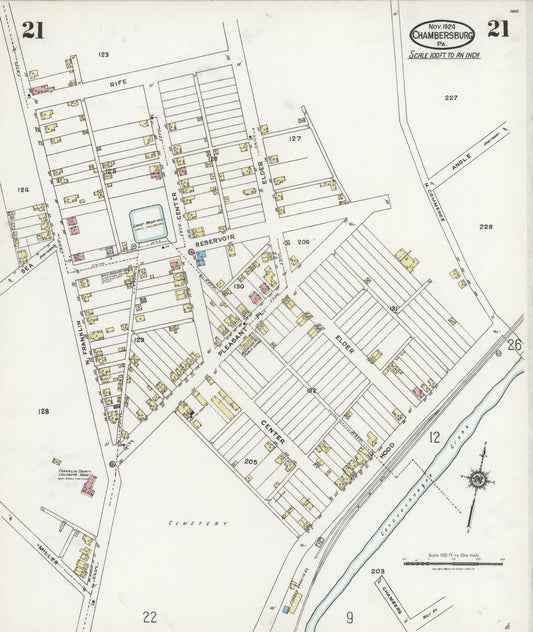 Sanborn Fire Insurance Map from Chambersburg, Franklin County, Pennsylvania (1924), Sheet #0021 - Historic Sanborn Fire Insurance Map Print, vintage old map wall art, antique decor, genealogy gift, Pennsylvania Pennsylvania map