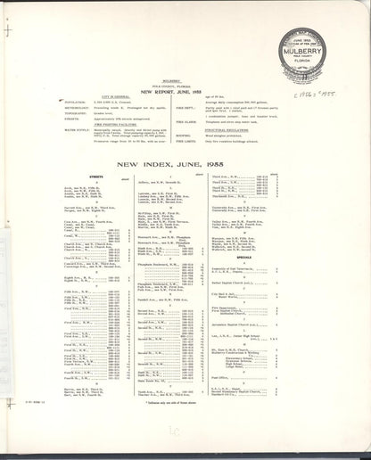 Sanborn Fire Insurance Map from Mulberry, Polk County, Florida (1955), Sheet #0001 - Historic Sanborn Fire Insurance Map Print, vintage old map wall art, antique decor, genealogy gift, Florida Florida map