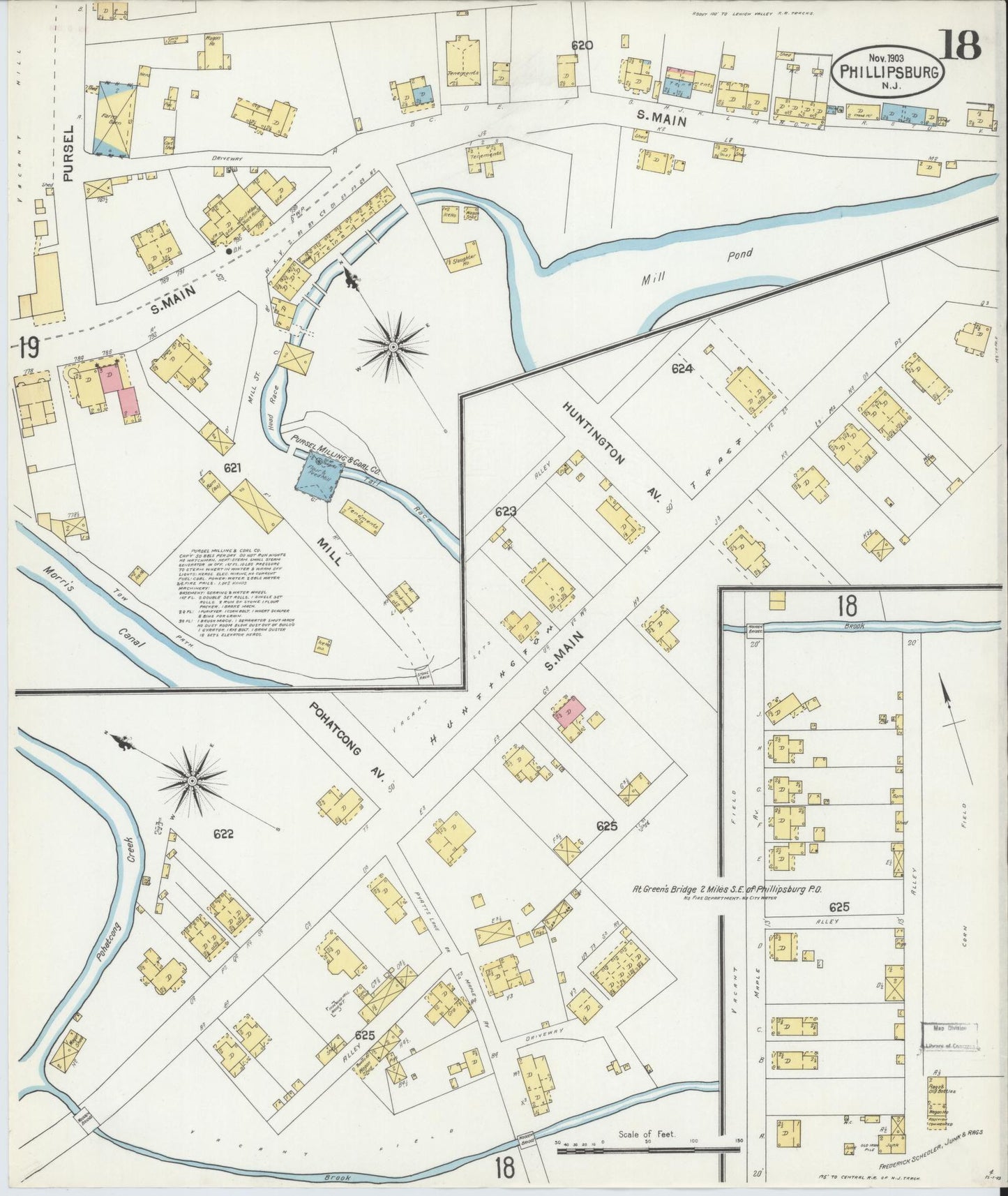 Sanborn Fire Insurance Map from Phillipsburg, Warren County, New Jersey (1903), Sheet #0018 - Historic Sanborn Fire Insurance Map Print, vintage old map wall art, antique decor, genealogy gift, New Jersey New Jersey map