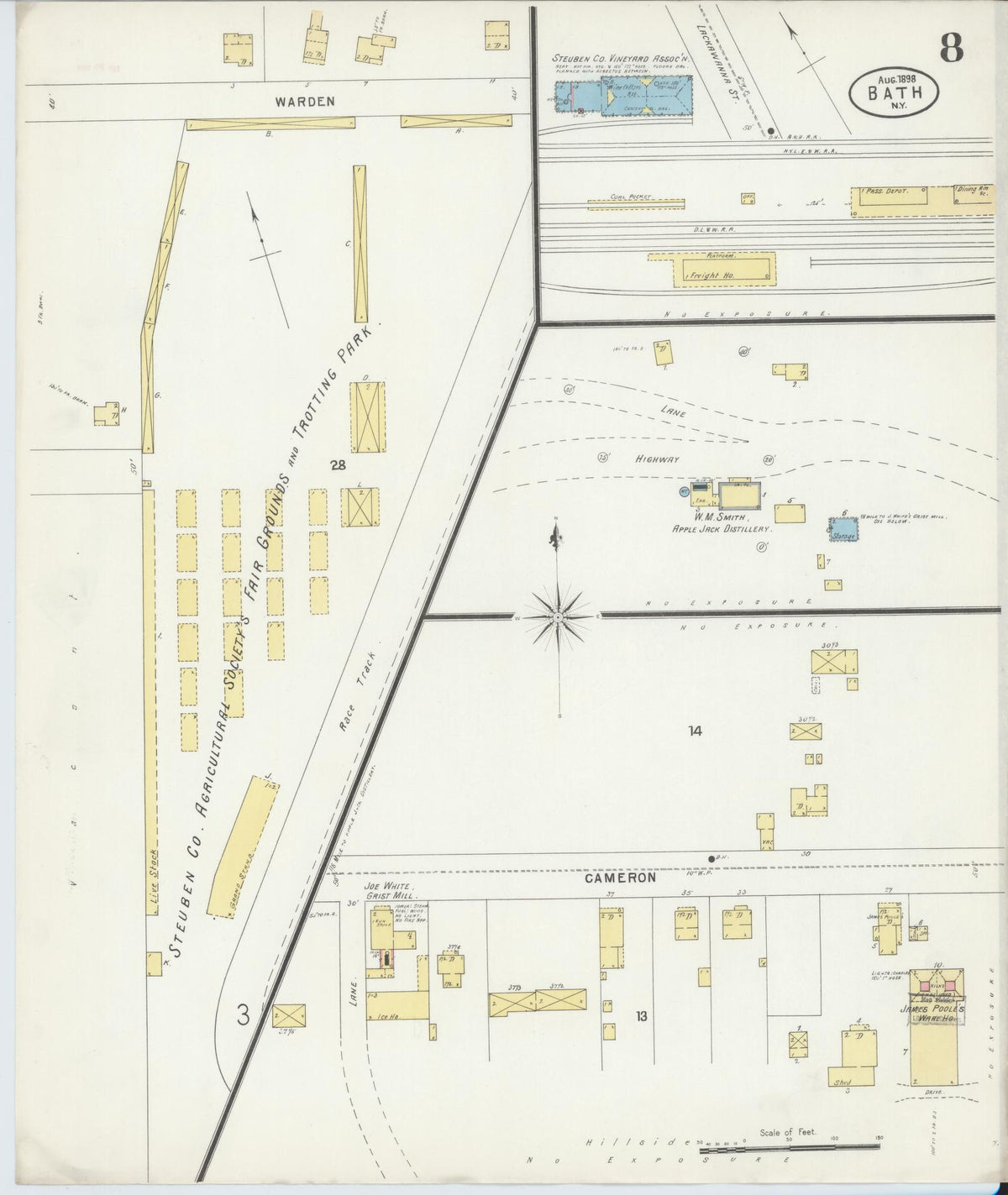 Sanborn Fire Insurance Map from Bath, Steuben County, New York (1898), Sheet #0008 - Complete Map Set gallery image, historic Sanborn map, vintage wall art, New York New York