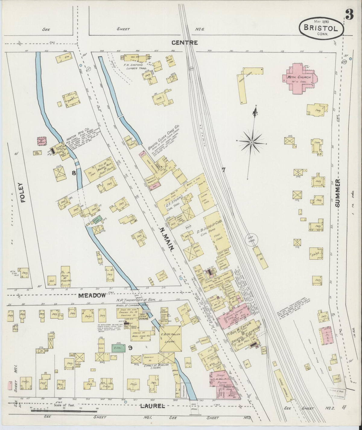 Sanborn Fire Insurance Map from Bristol, Hartford County, Connecticut (1890), Sheet #0002 - Historic Sanborn Fire Insurance Map Print, vintage old map wall art, antique decor, genealogy gift, Connecticut Connecticut map