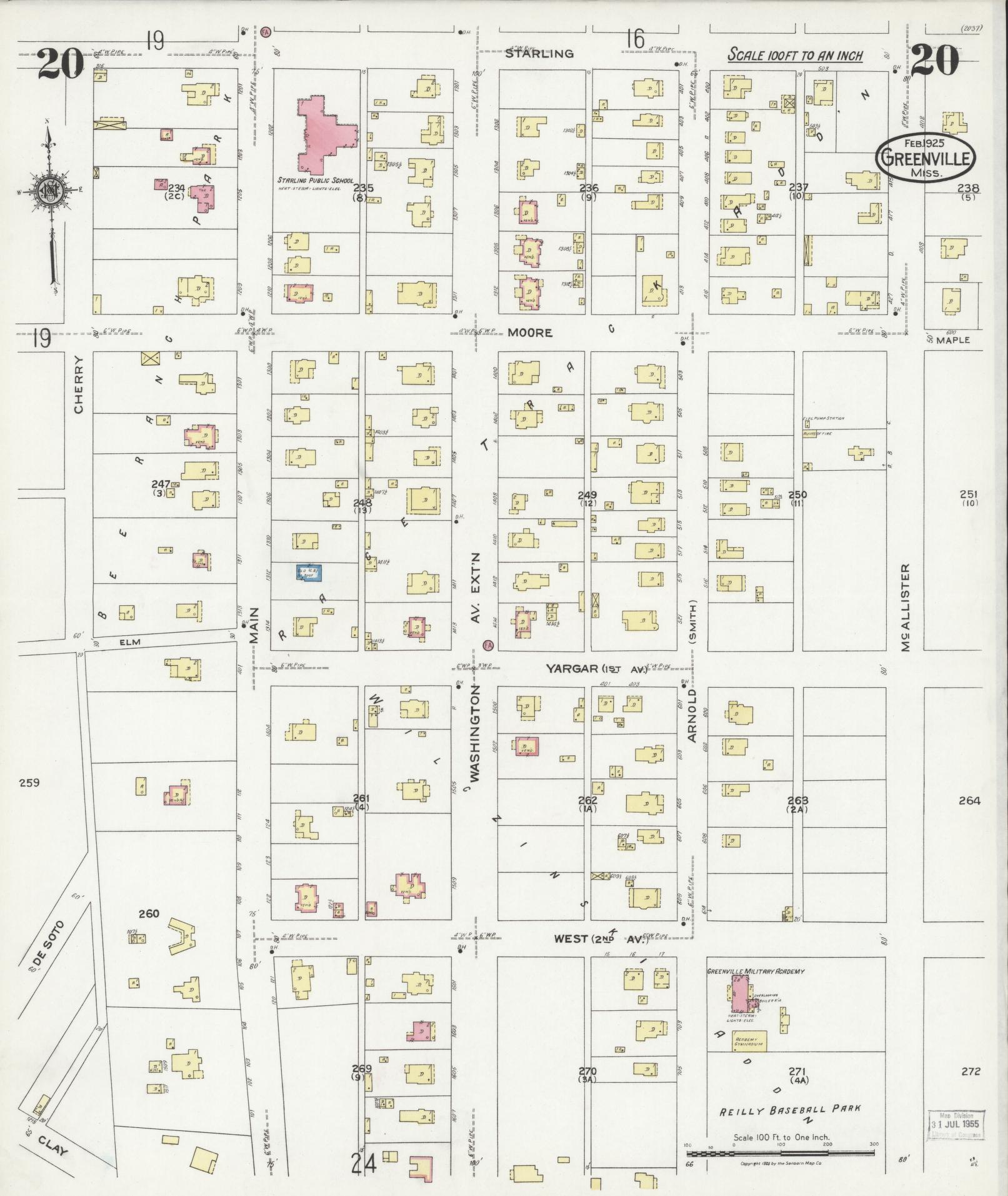 Sanborn Fire Insurance Map from Greenville, Washington County, Mississippi (1925), Sheet #0020 - Complete Map Set gallery image, historic Sanborn map, vintage wall art, Mississippi Mississippi