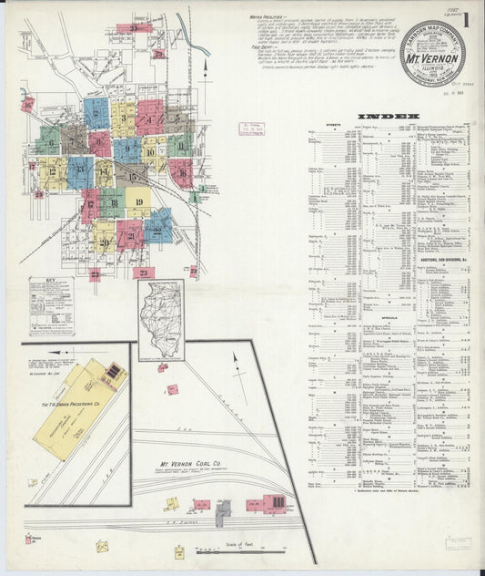 Sanborn Fire Insurance Map from Mount Vernon, Jefferson County, Illinois (1913), Sheet #0001 - Historic Sanborn Fire Insurance Map Print, vintage old map wall art, antique decor, genealogy gift, Illinois Illinois map