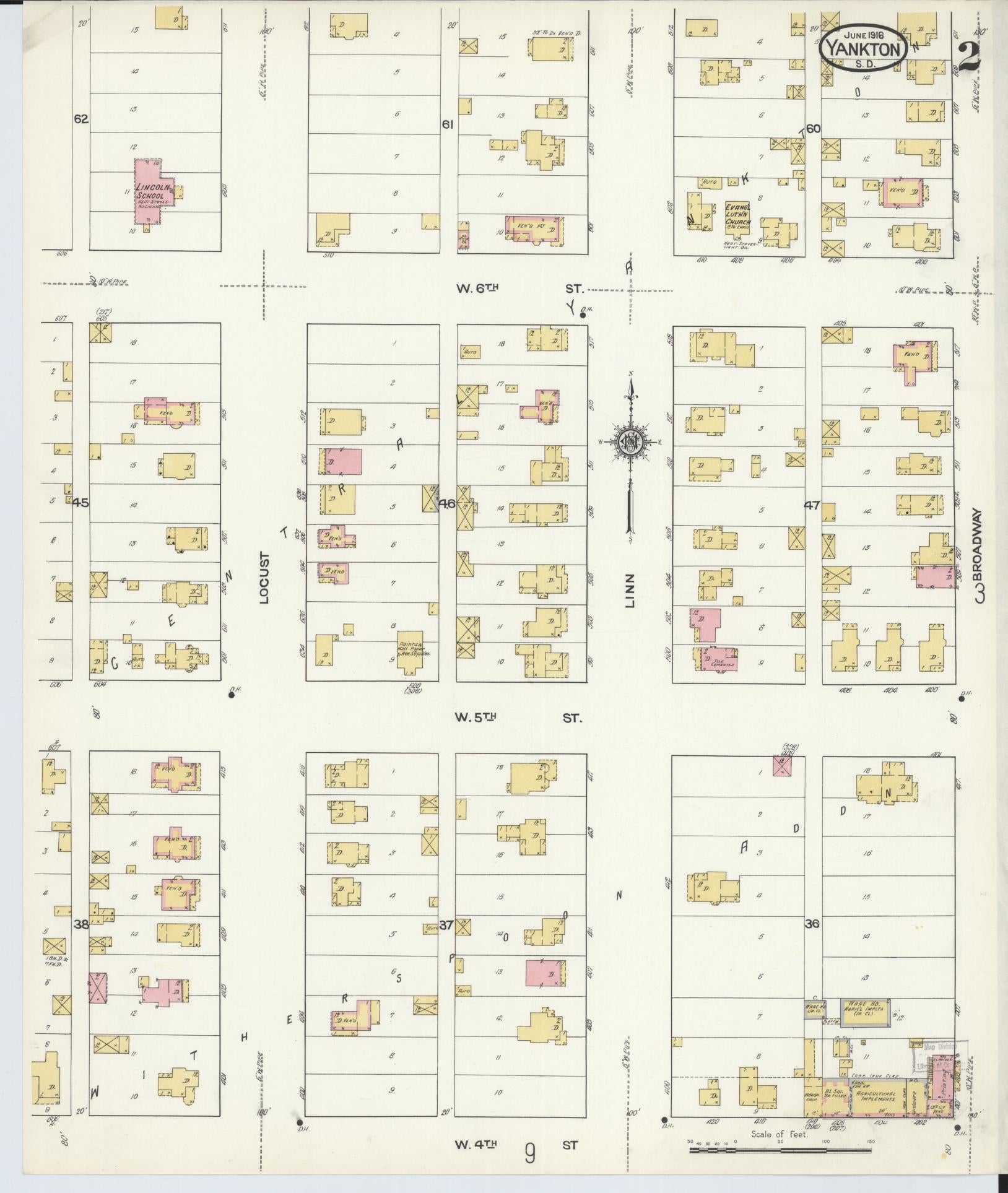 Sanborn Fire Insurance Map from Yankton, Yankton County, South Dakota (1916), Sheet #0002 - Complete Map Set gallery image, historic Sanborn map, vintage wall art, South Dakota South Dakota