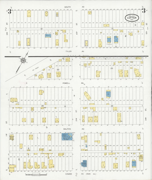 Sanborn Fire Insurance Map from Cotter, Baxter County, Arkansas (1930), Sheet #0003 - Historic Sanborn Fire Insurance Map Print, vintage old map wall art, antique decor, genealogy gift, Arkansas Arkansas map