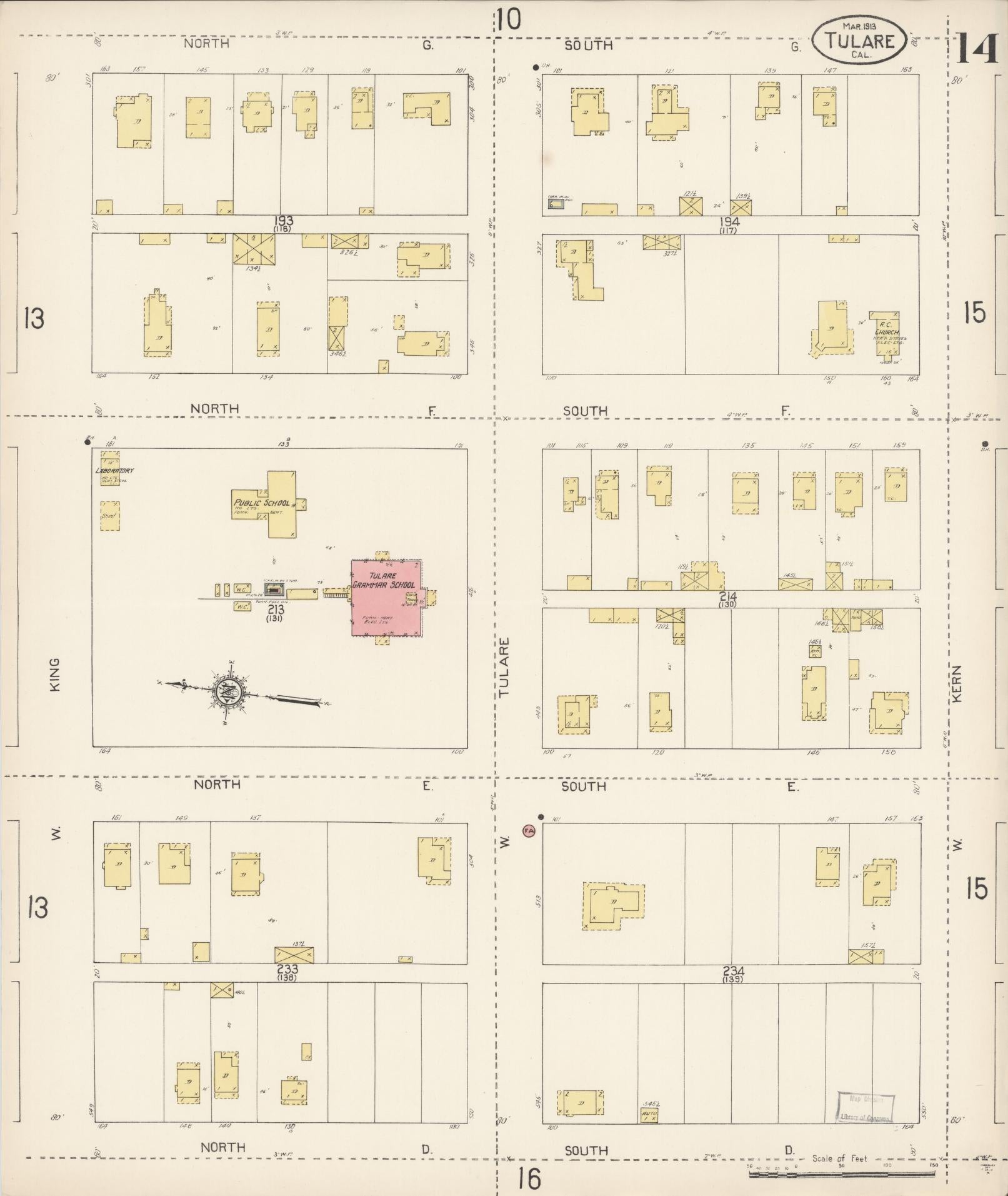 Sanborn Fire Insurance Map from Tulare, Tulare County, California (1913), Sheet #0014 - Complete Map Set gallery image, historic Sanborn map, vintage wall art, California California