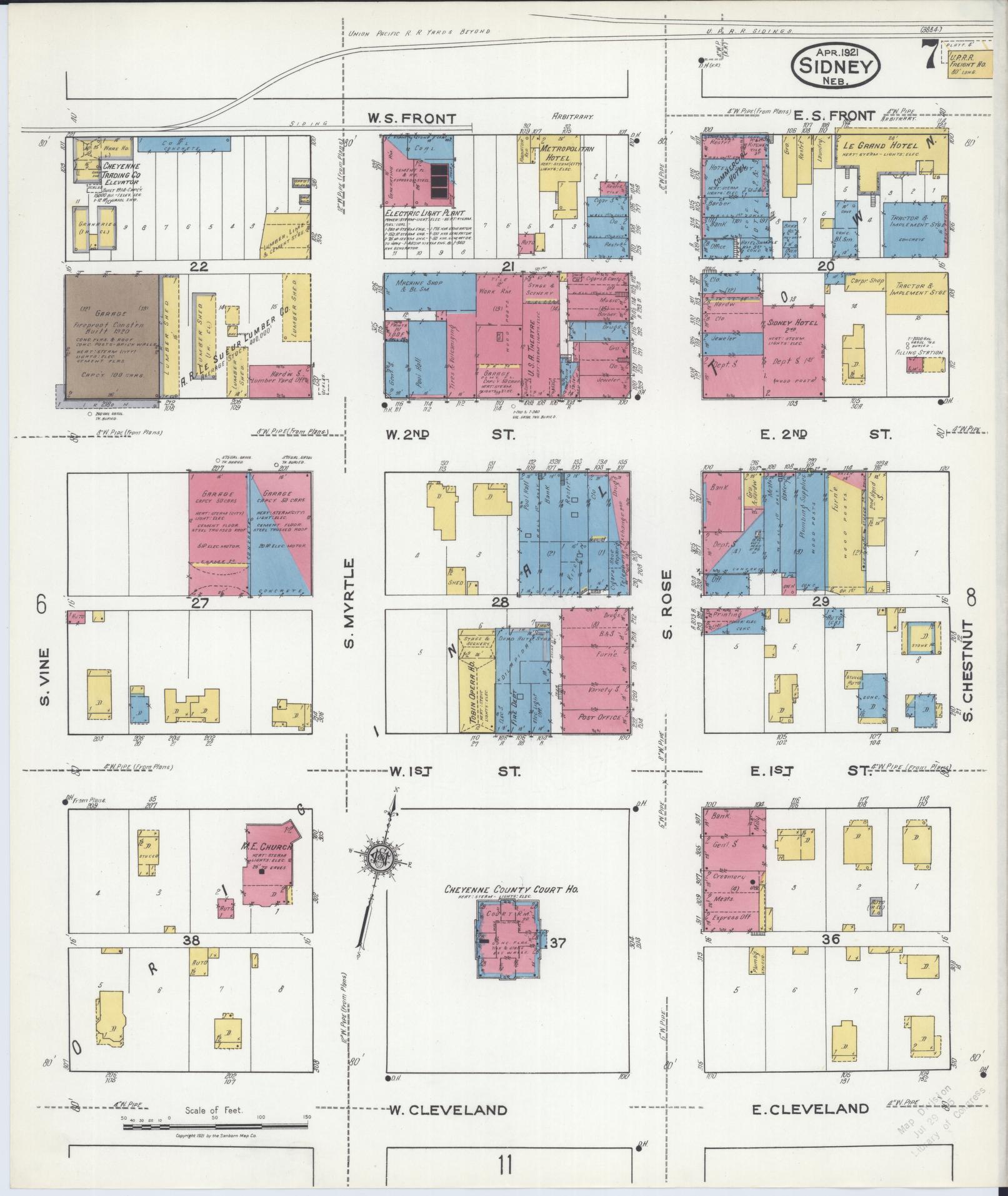 Sanborn Fire Insurance Map from Sidney, Cheyenne County, Nebraska (1921), Sheet #0007 - Complete Map Set gallery image, historic Sanborn map, vintage wall art, Nebraska Nebraska