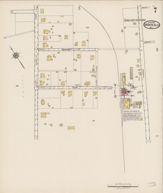 Sanborn Fire Insurance Map from Monticello, Jasper County, Georgia (1921), Sheet #0007 - Historic Sanborn Fire Insurance Map Print, vintage old map wall art, antique decor, genealogy gift, Georgia Georgia map