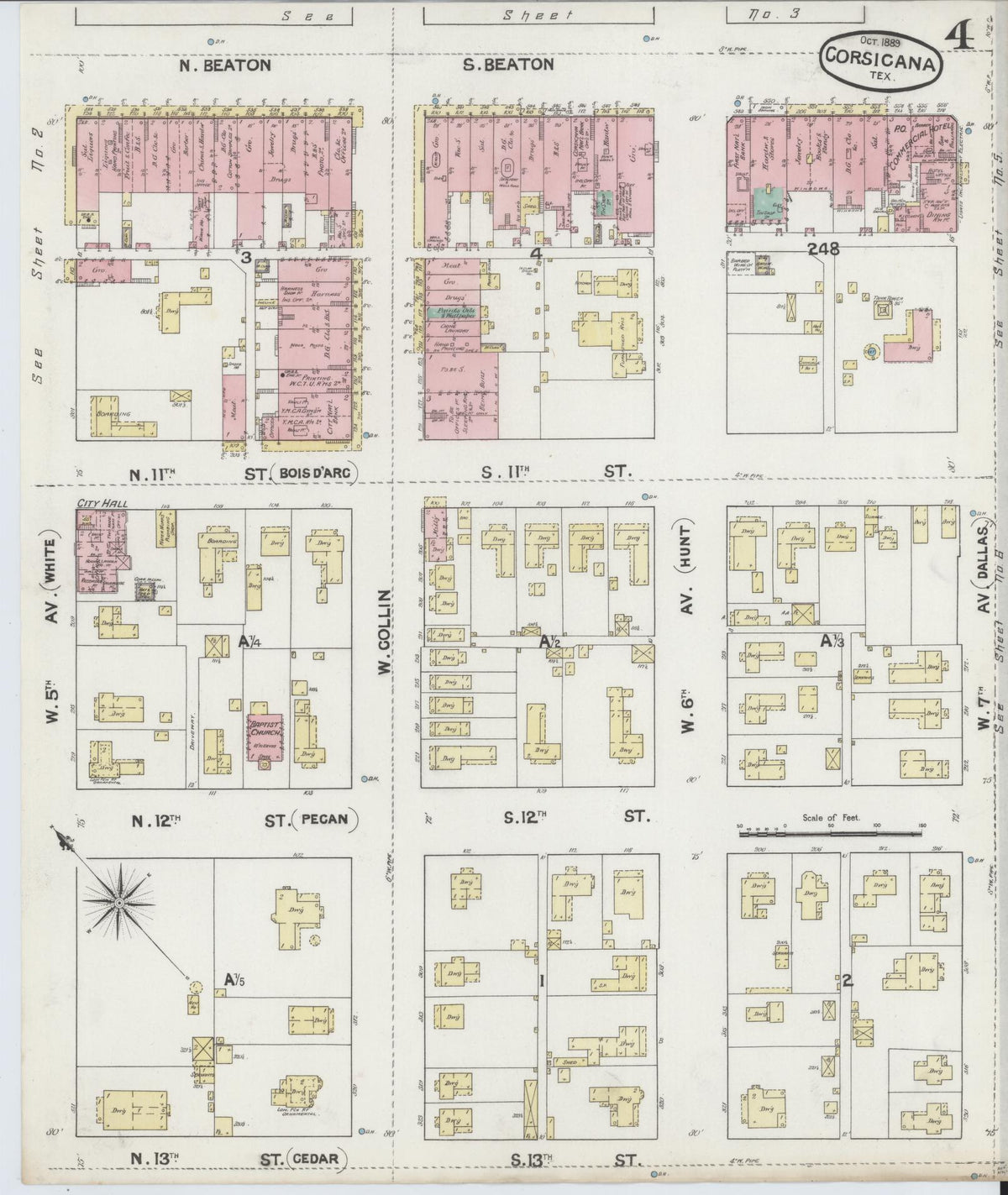Sanborn Fire Insurance Map from Corsicana, Navarro County, Texas (1889), Sheet #0004 - Complete Map Set gallery image, historic Sanborn map, vintage wall art, Texas Texas