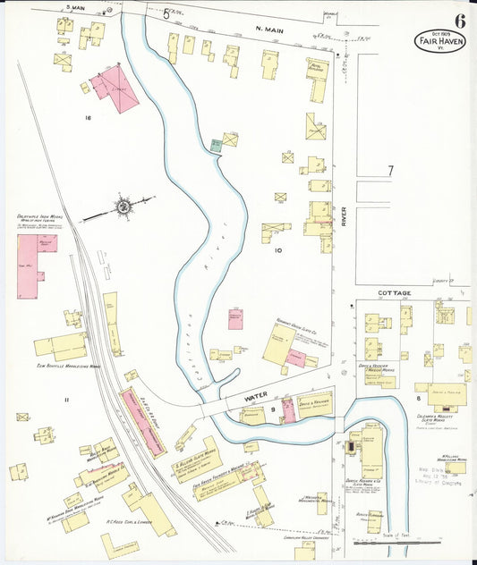 Sanborn Fire Insurance Map from Fair Haven, Rutland County, Vermont (1909), Sheet #0006 - Historic Sanborn Fire Insurance Map Print, vintage old map wall art, antique decor, genealogy gift, Vermont Vermont map