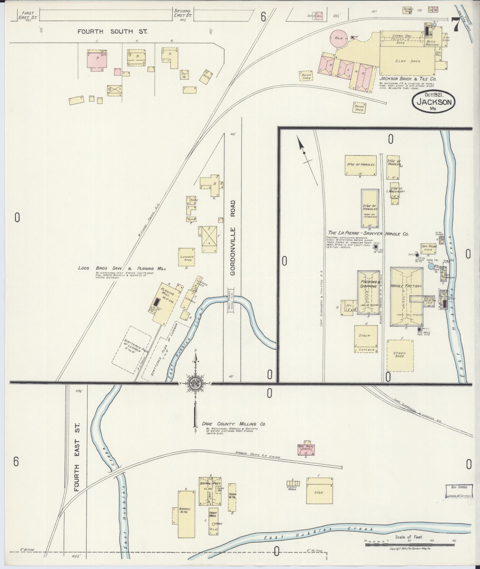 Sanborn Fire Insurance Map from Jackson, Cape Girardeau County, Missouri (1921), Sheet #0007 - Historic Sanborn Fire Insurance Map Print, vintage old map wall art, antique decor, genealogy gift, Missouri Missouri map