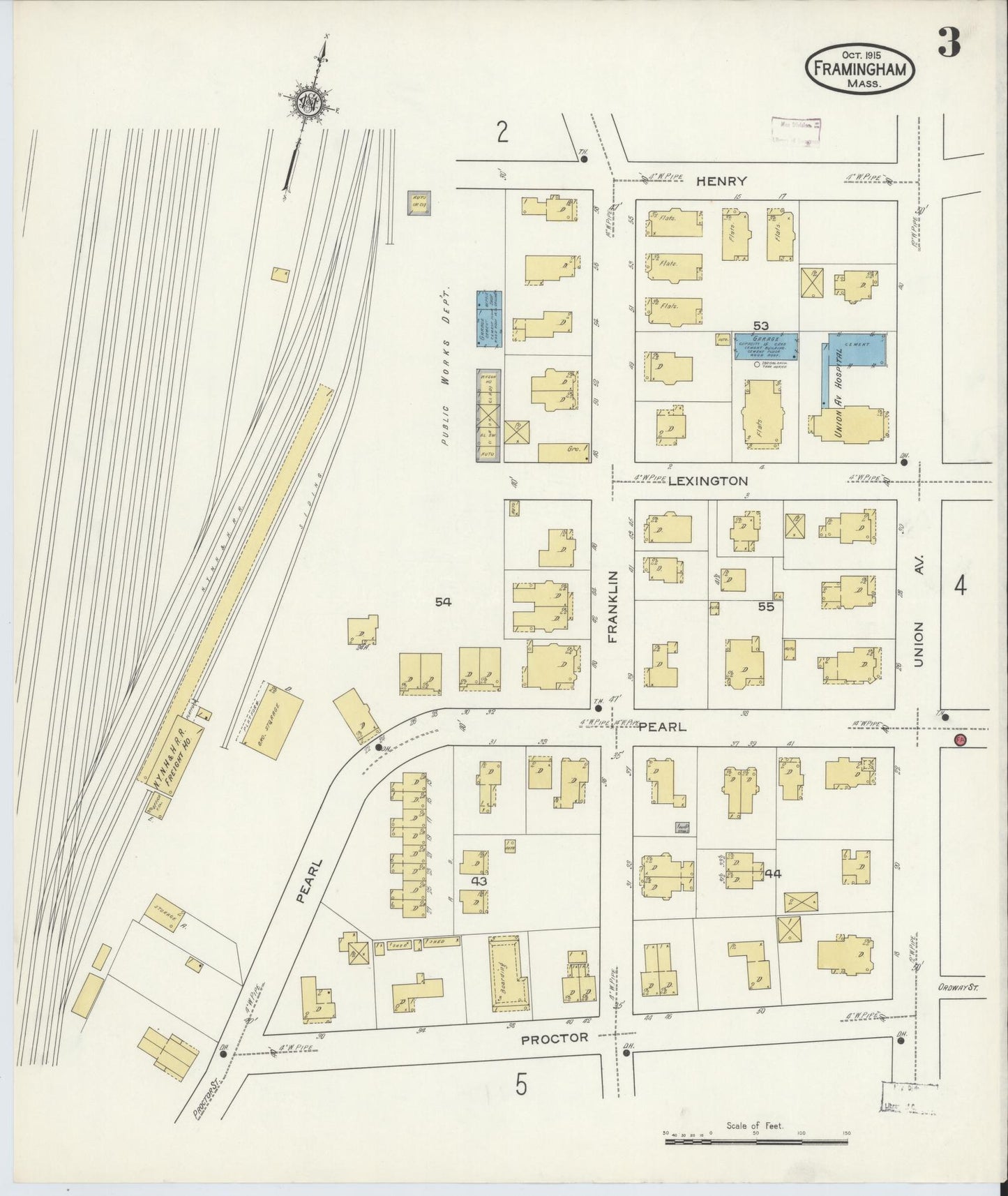 Sanborn Fire Insurance Map from Framingham, Middlesex County, Massachusetts (1915), Sheet #0003 - Historic Sanborn Fire Insurance Map Print, vintage old map wall art, antique decor, genealogy gift, Massachusetts Massachusetts map