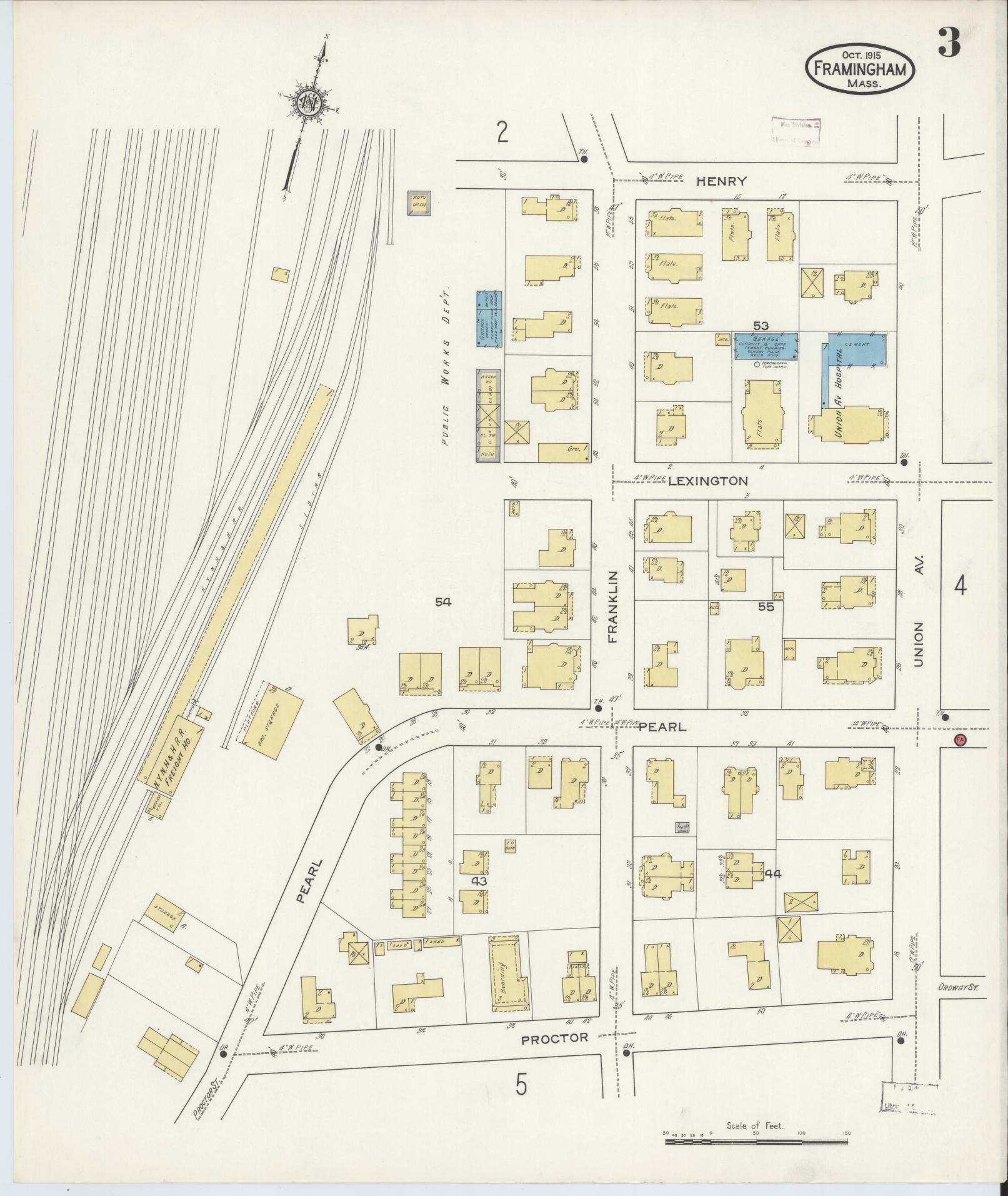Sanborn Fire Insurance Map from Framingham, Middlesex County, Massachusetts (1915), Sheet #0003 - Historic Sanborn Fire Insurance Map Print, vintage old map wall art, antique decor, genealogy gift, Massachusetts Massachusetts map