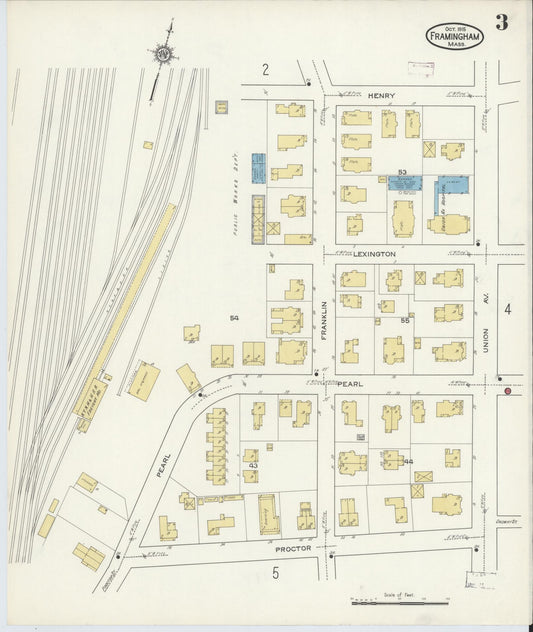Sanborn Fire Insurance Map from Framingham, Middlesex County, Massachusetts (1915), Sheet #0003 - Historic Sanborn Fire Insurance Map Print, vintage old map wall art, antique decor, genealogy gift, Massachusetts Massachusetts map