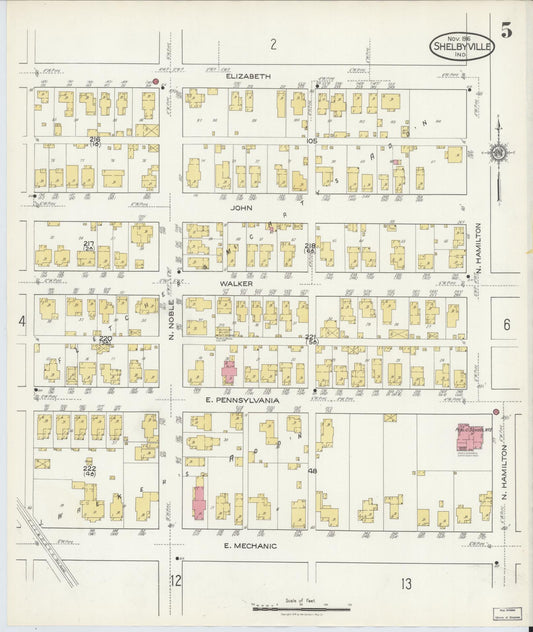 Sanborn Fire Insurance Map from Shelbyville, Shelby County, Indiana (1916), Sheet #0005 - Historic Sanborn Fire Insurance Map Print, vintage old map wall art, antique decor, genealogy gift, Indiana Indiana map