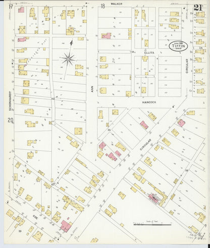 Sanborn Fire Insurance Map from Tiffin, Seneca County, Ohio (1908), Sheet #0021 - Historic Sanborn Fire Insurance Map Print, vintage old map wall art, antique decor, genealogy gift, Ohio Ohio map