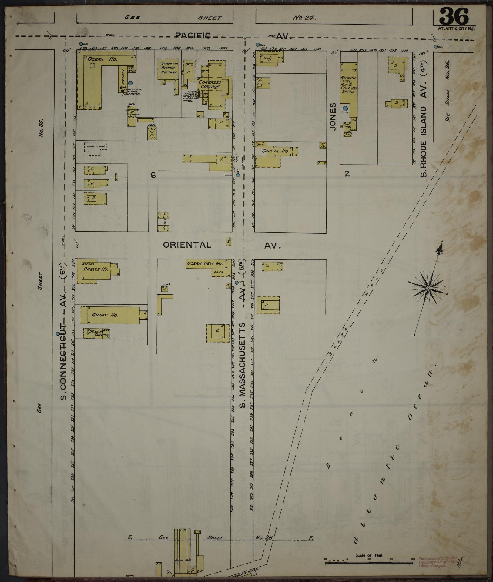 Sanborn Fire Insurance Map from Atlantic City, Atlantic County, New Jersey (1886), Sheet #0036 - Complete Map Set gallery image, historic Sanborn map, vintage wall art, New Jersey New Jersey