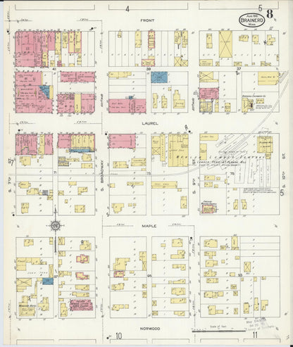 Sanborn Fire Insurance Map from Brainerd, Crow Wing County, Minnesota (1913), Sheet #0008 - Historic Sanborn Fire Insurance Map Print, vintage old map wall art, antique decor, genealogy gift, Minnesota Minnesota map