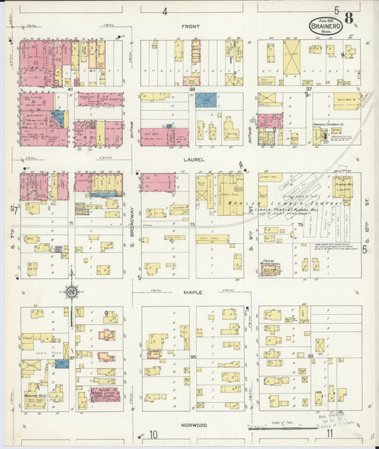 Sanborn Fire Insurance Map from Brainerd, Crow Wing County, Minnesota (1913), Sheet #0008 - Historic Sanborn Fire Insurance Map Print, vintage old map wall art, antique decor, genealogy gift, Minnesota Minnesota map