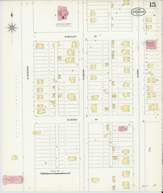 Sanborn Fire Insurance Map from Shawnee, Pottawatomie County, Oklahoma (1907), Sheet #0015 - Historic Sanborn Fire Insurance Map Print, vintage old map wall art, antique decor, genealogy gift, Oklahoma Oklahoma map