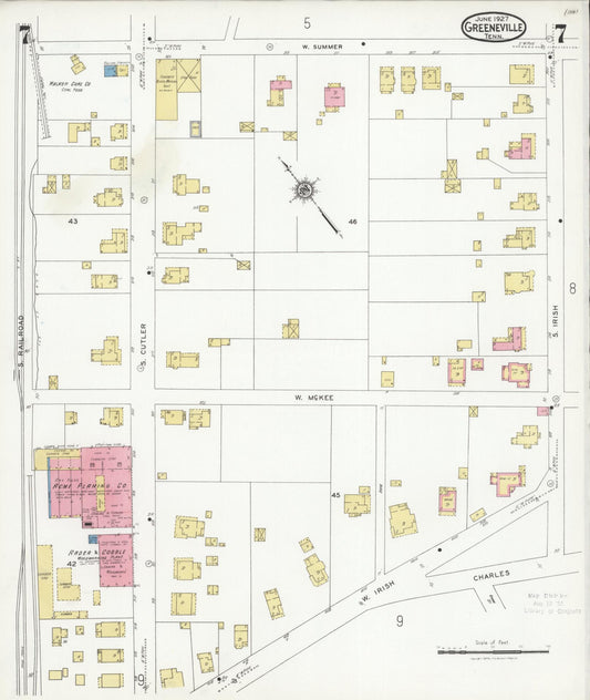 Sanborn Fire Insurance Map from Greeneville, Greene County, Tennessee (1927), Sheet #0007 - Historic Sanborn Fire Insurance Map Print, vintage old map wall art, antique decor, genealogy gift, Tennessee Tennessee map