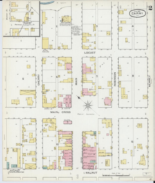 Sanborn Fire Insurance Map from Carmi, White County, Illinois (1893), Sheet #0002 - Historic Sanborn Fire Insurance Map Print, vintage old map wall art, antique decor, genealogy gift, Illinois Illinois map